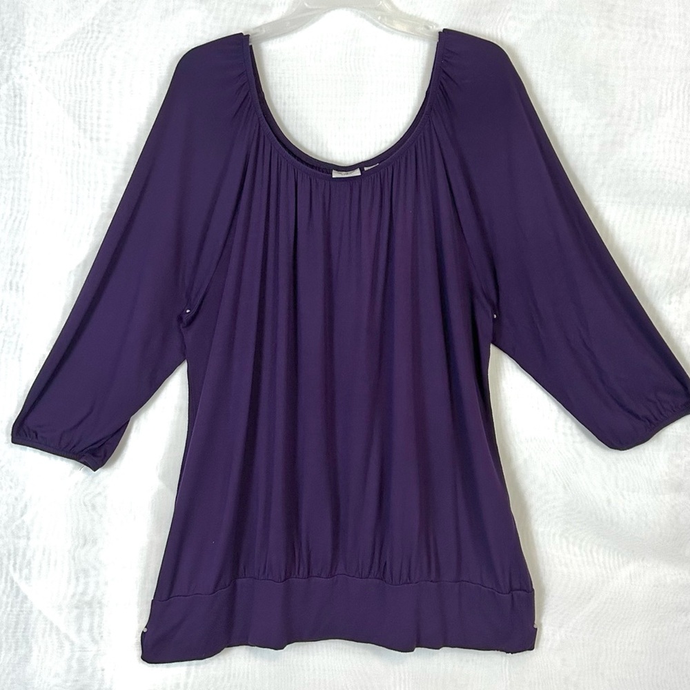 Cato Purple Soft Stretchy 3/4 Sleeve Tunic Top / 18/20W